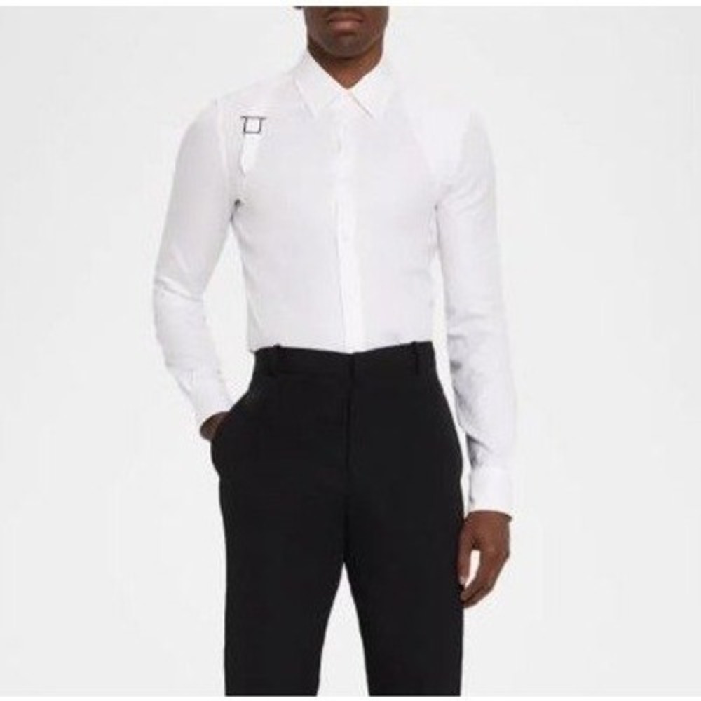 Alexander McQueen Men White Harness Strap Button Down Shirt SLIM 15.5